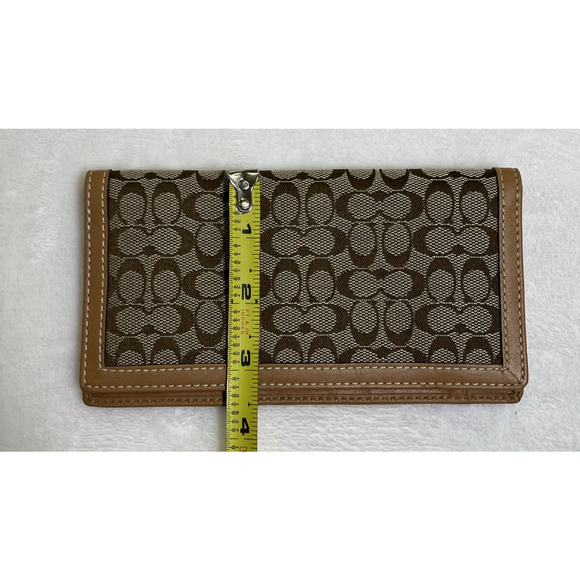 Coach C Signature Brown & Khaki Canvas & Leather Bifold Wallet w/Buckle & Chkbk - Picture 4 of 16